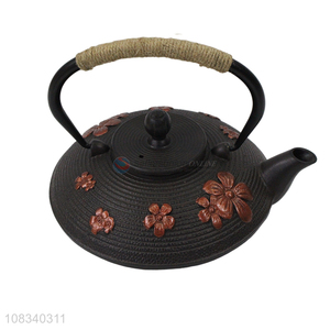 Good quality 0.8L Chinese tetsubin cast iron teapot with flower pattern