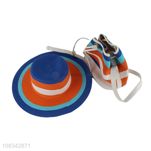 High Quality Fashion Straw Hat With Draw String Bag