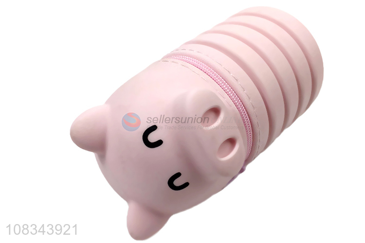 Cute Pig Design Telescopic Silicone Pen Bag Pencil Case