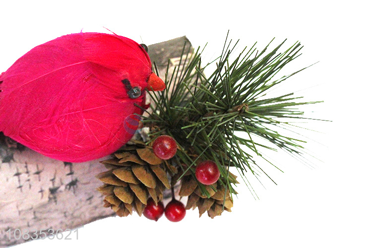 Hot selling red bird and pinecone craft home decoration photo props