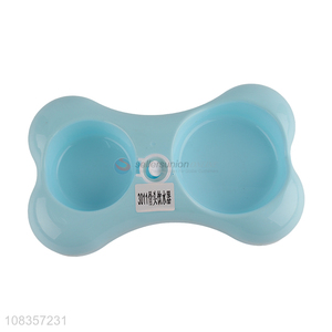 New arrival bone shape double pet dog bowls can insert water bottle