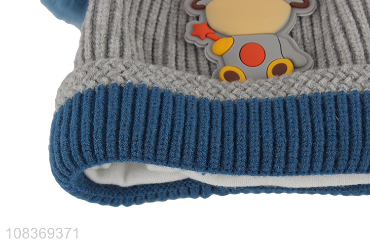 Good quality cartoon kids cute thickened winter knitted hats