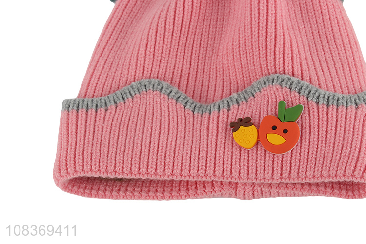 Factory wholesale pink cartoon warm knitted hats for children