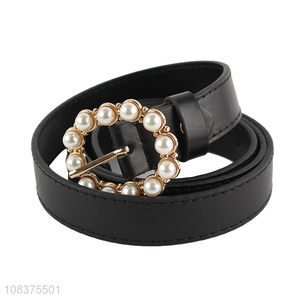 Hot product women's waist belt pearl alloy buckle belt for dress