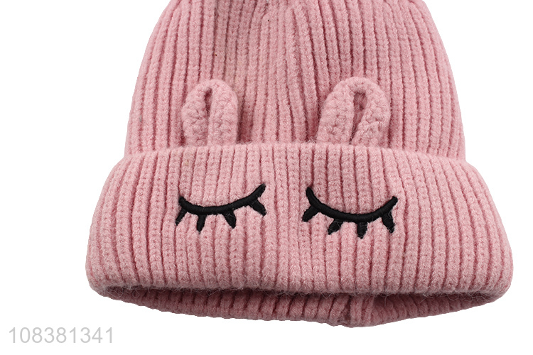 Unique Design Cute Knitted Hat Kids Beanie With Fur Ball