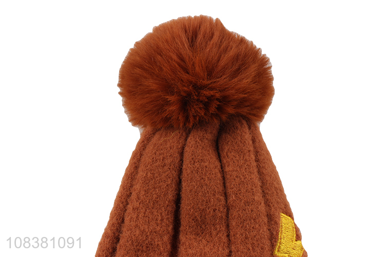 Custom Soft Fur Ball Winter Knitted Hat Fashion Beanie