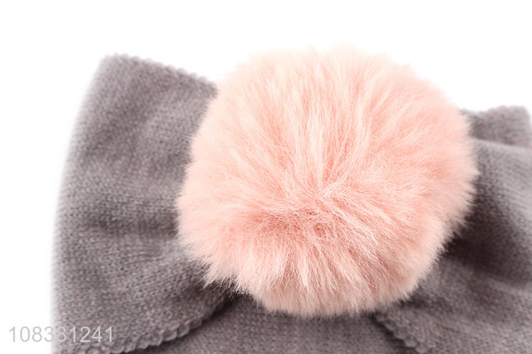 New Style Infant Baby Knitted Headband With Fur Ball