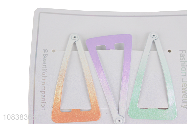 Good quality 3 pieces gradient color triangle snap hair clips wholesale