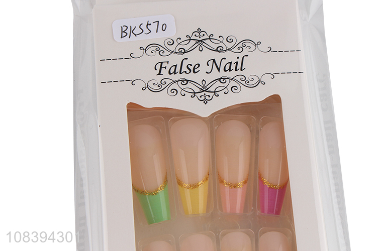 Bottom price full cover ballerina fake nails gold foil false nails