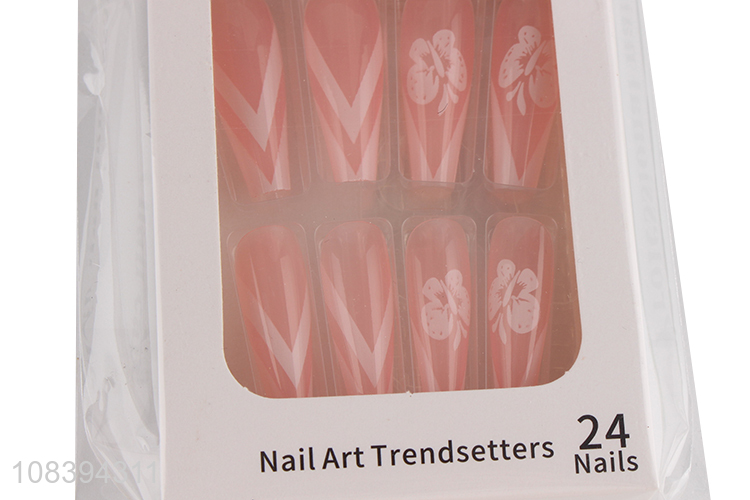 Factory supply trendy hand painted press-on long coffin fake nails set