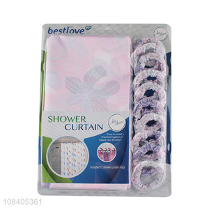 Hot product waterproof durable PE <em>shower</em> <em>curtain</em> set with 12 hooks