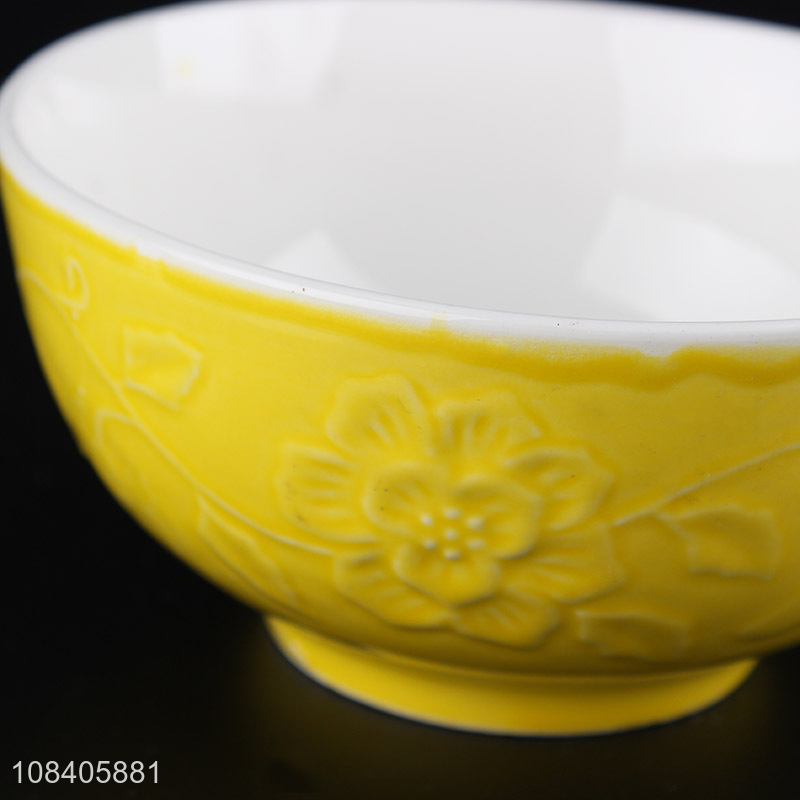 Online wholesale yellow embossment ceramic dinnerware bowl