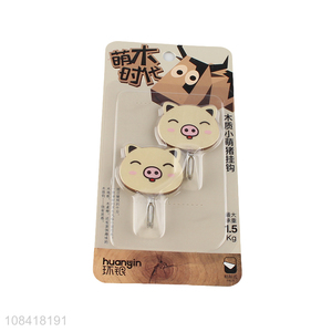 Best selling cartoon pig wooden storage hooks sticky hooks