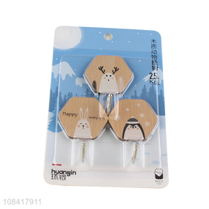 Yiwu wholesale wooden cartoon free punch sticky hooks for home