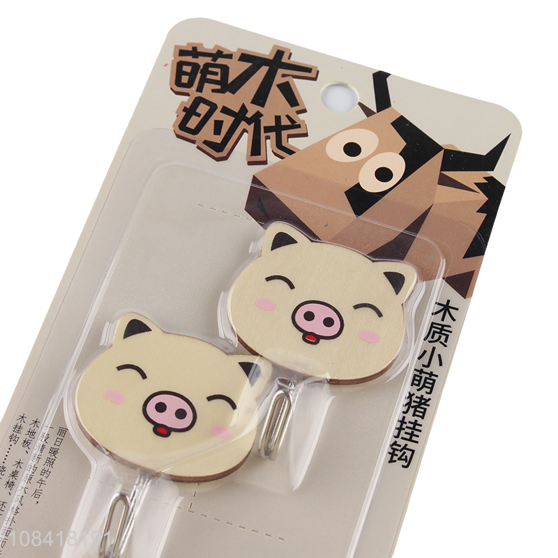 Best selling cartoon pig wooden storage hooks sticky hooks