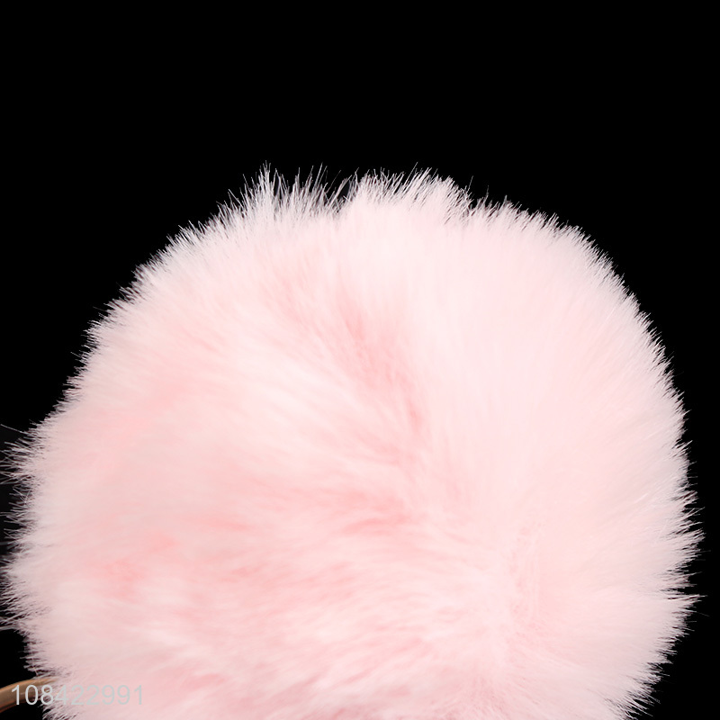 Best selling cute fur ball pu leather key chain plush keychain