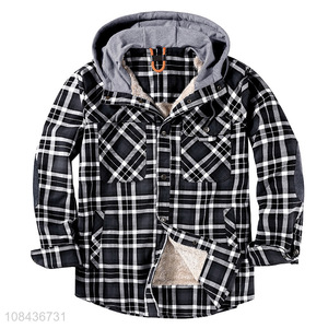 Wholesale men's winter plaid long sleeve sherpa lined shirt jacket plush size jacket