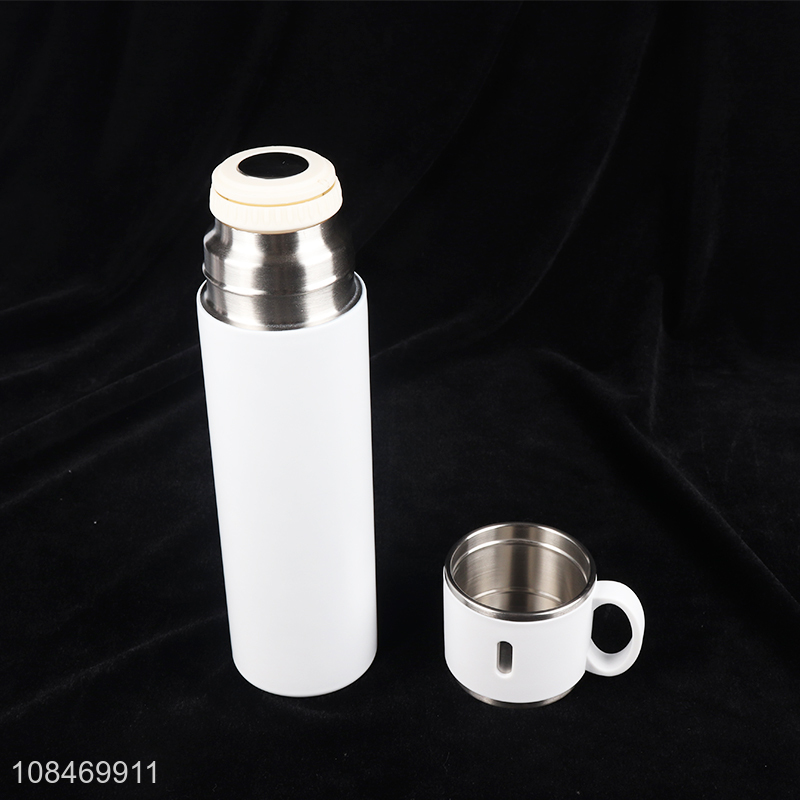 Good quality white stainless steel vacuum cup water mug with handle