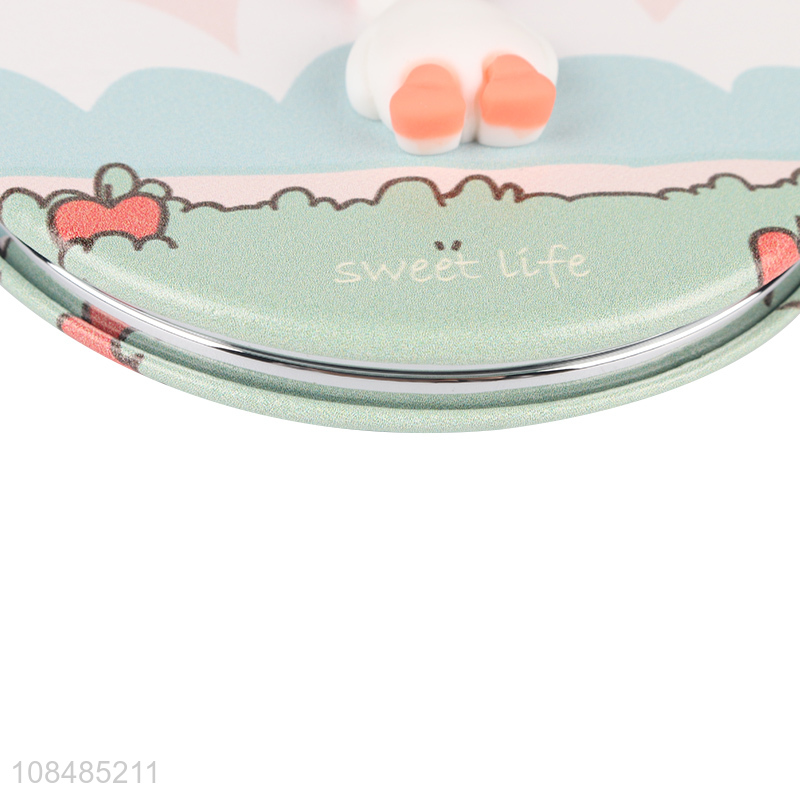 Wholesale kawaii pu leather cosmetic mirror round compact mirror