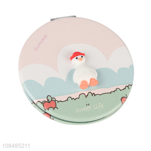 Wholesale kawaii pu leather <em>cosmetic</em> <em>mirror</em> round compact <em>mirror</em>