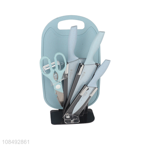 Wholesale kitchen knife set with kitchen scissors, cutting board, peeler & acrylic storage holder