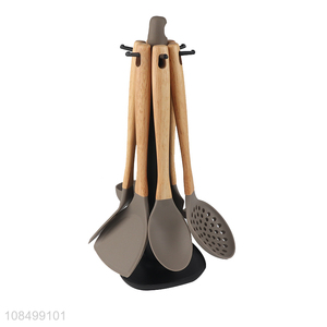 Factory wholesale wooden handle silicone kitchen utensils set