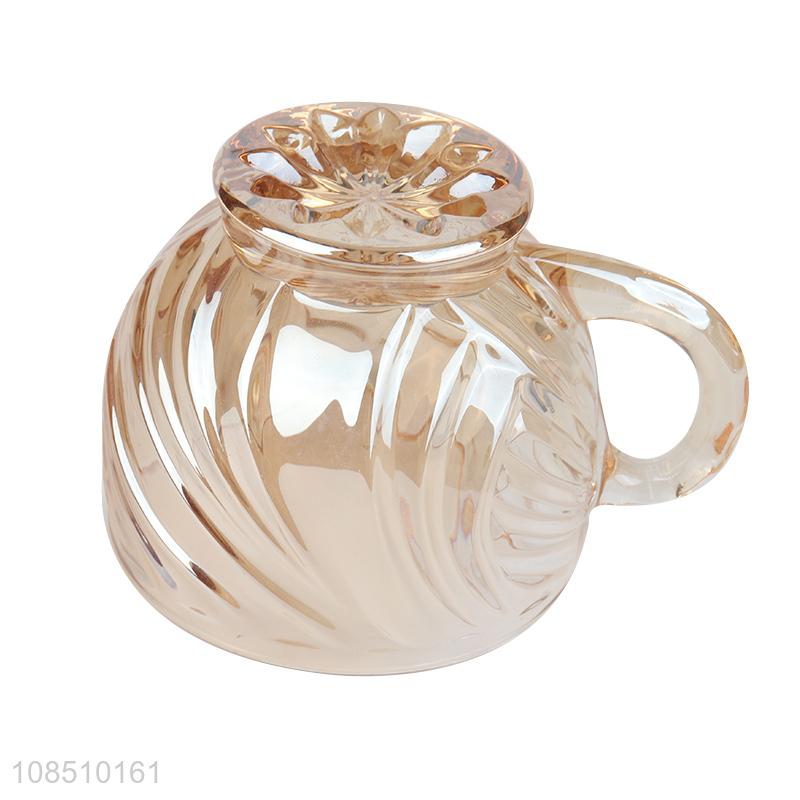 Popular design high-end engraved glass milky tea cup with handle