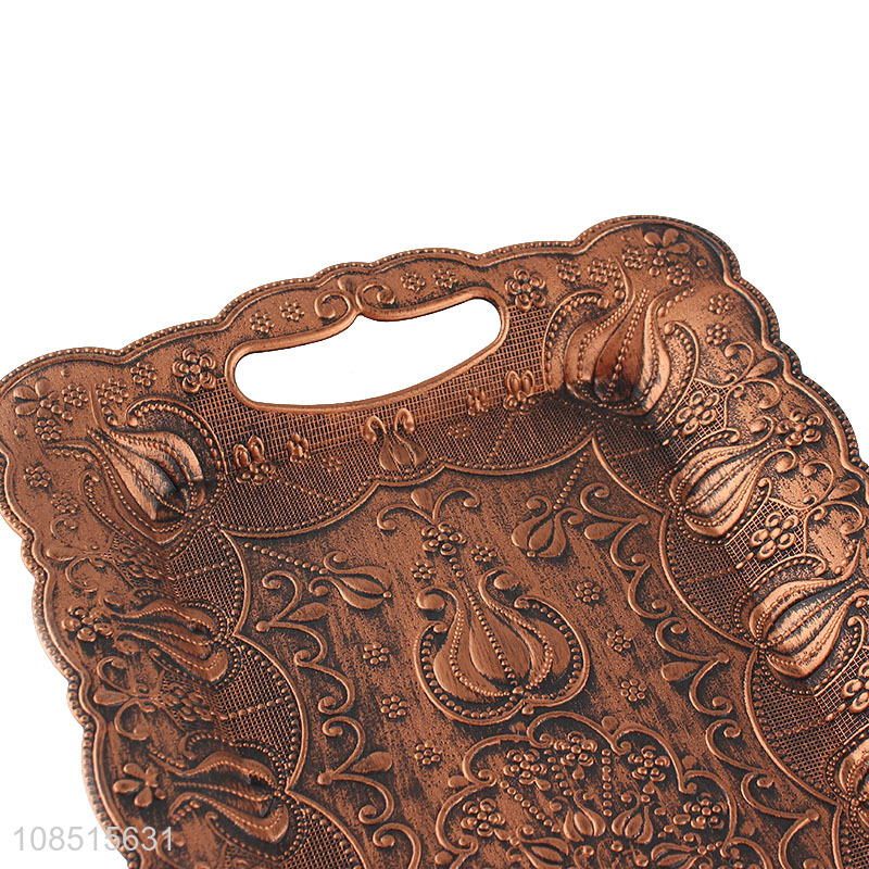 Wholesale baroque embossed plastic serving tray with handles