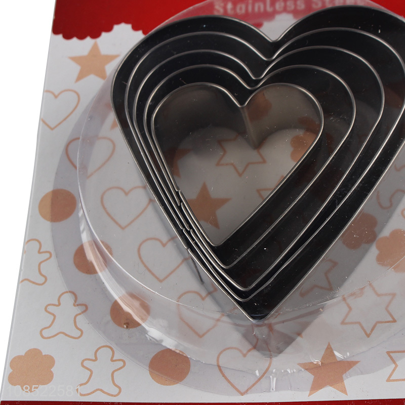 China factory 5pcs/set stainless steel heart shape cookies cutters