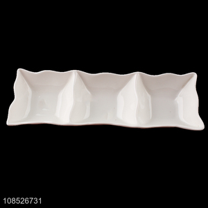 Factory price 3-compartment ceramic plate divided sauce dish