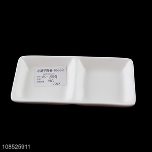 Factory price 2-compartment ceramic plate divided sauce dish