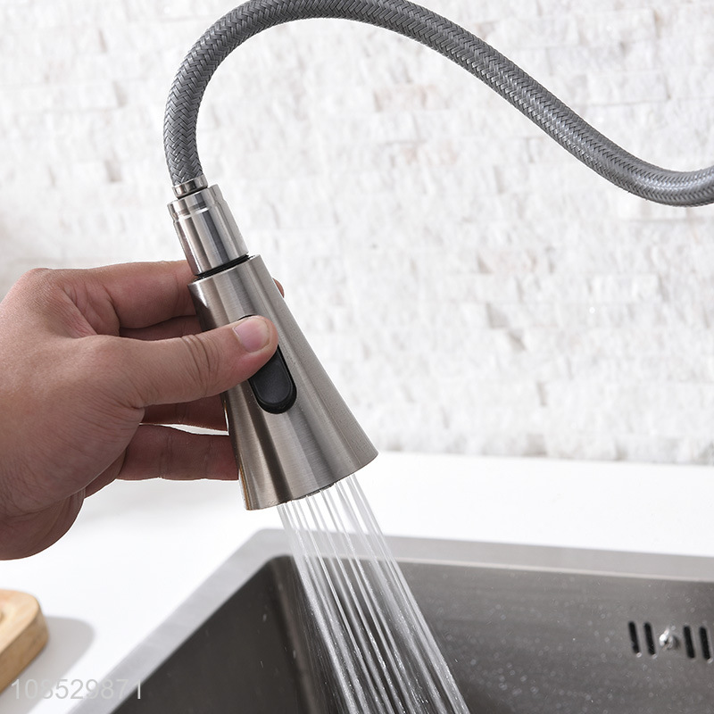 Wholesale stainless steel pull out hot cold water double control sink faucet