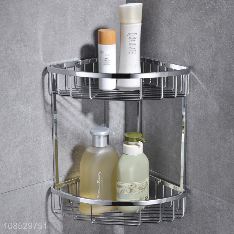 Wholesale wall mounted 2-tier bathroom corner shelf brass storage rack