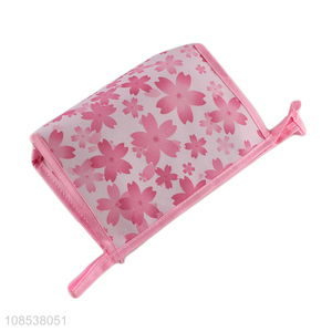 Hot selling flower printed canvas cosmetic bag makeup pouch