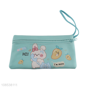 Factory price cartoon printed pu leather pen bag pencil bag