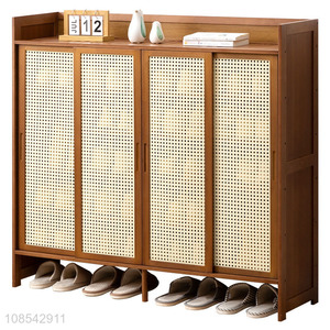 Factory supply bamboo shoe storage cabinet shoe rack with rattan door