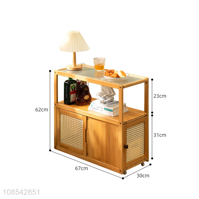 Wholesale bamboo material rolling end table side table with wheels