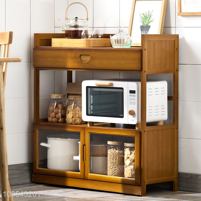 Hot selling bamboo kitchen cabinet microwave oven storage cabinet