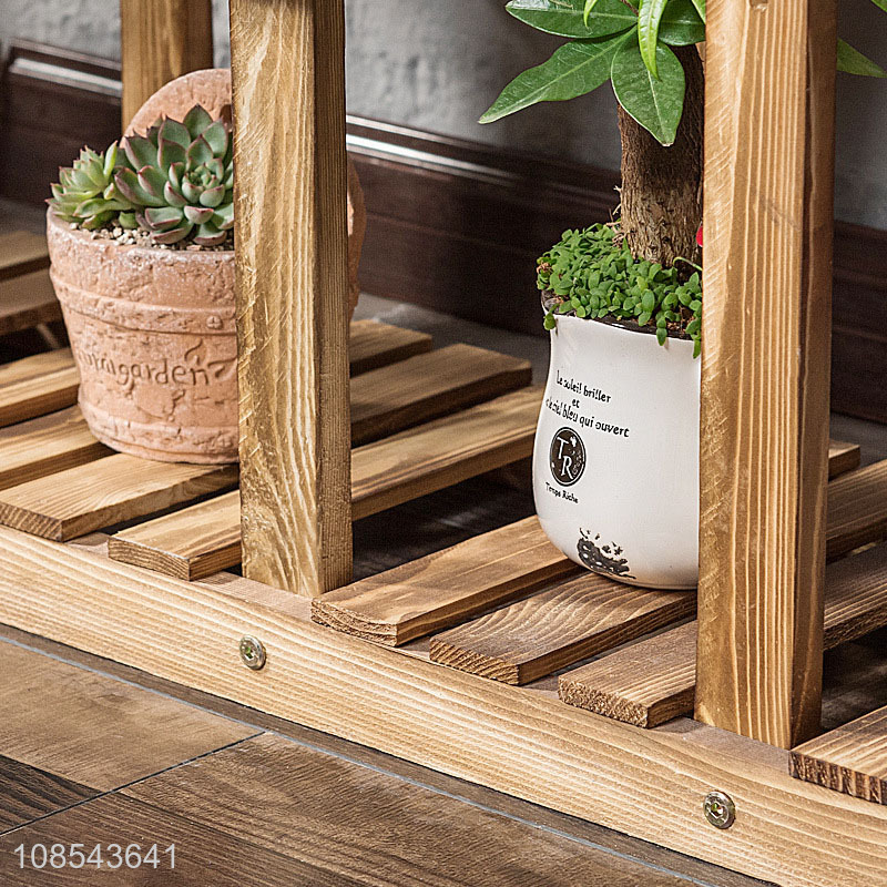 New product 6-tier solid wood indoor outdoor potted tall plant shelf