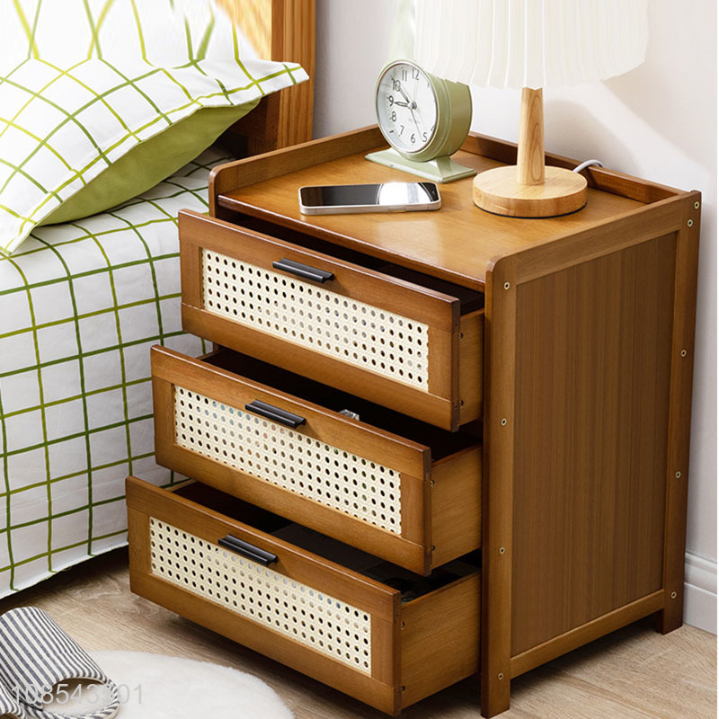 Hot selling bedroom furniture bamboo nightstand household storage cabinet