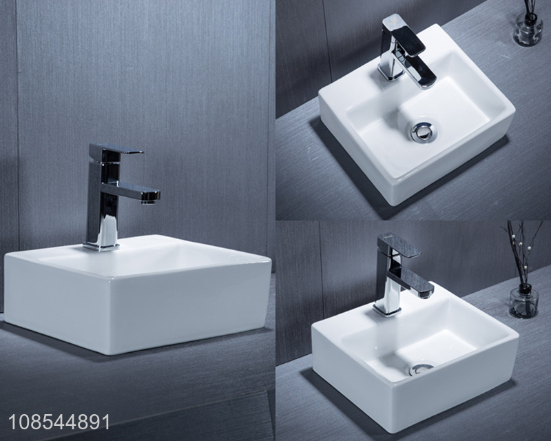 Good quality morden simple counter top ceramic vessel sink with faucet