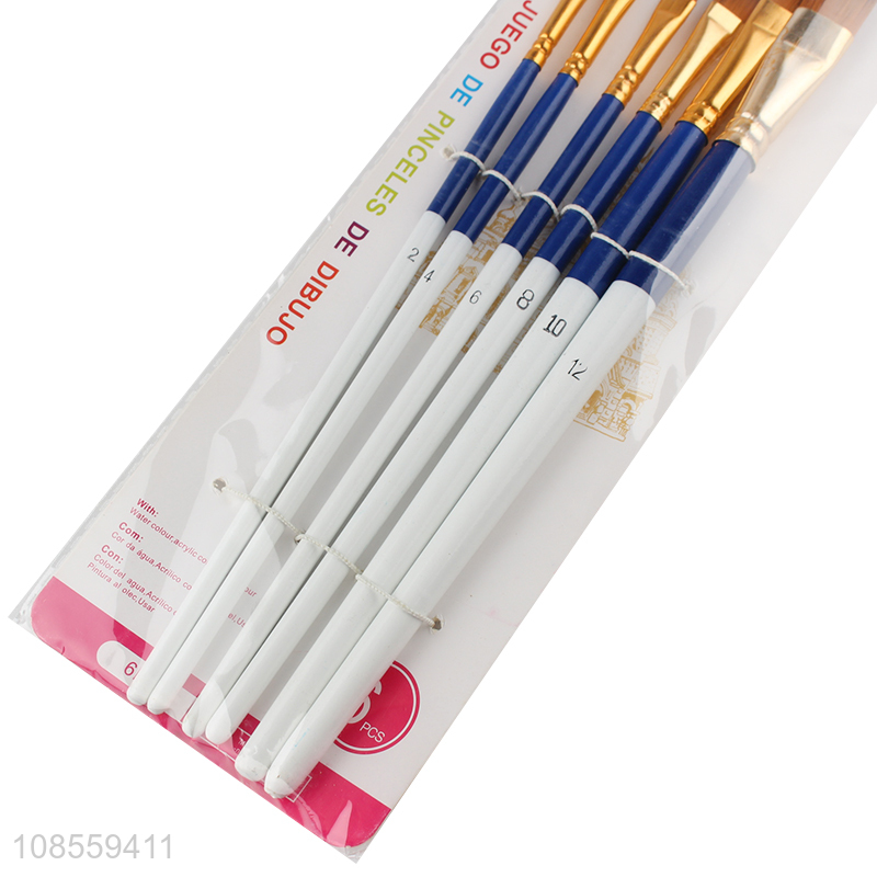 Wholesale professional 6pcs/set nylon hair paint brush set