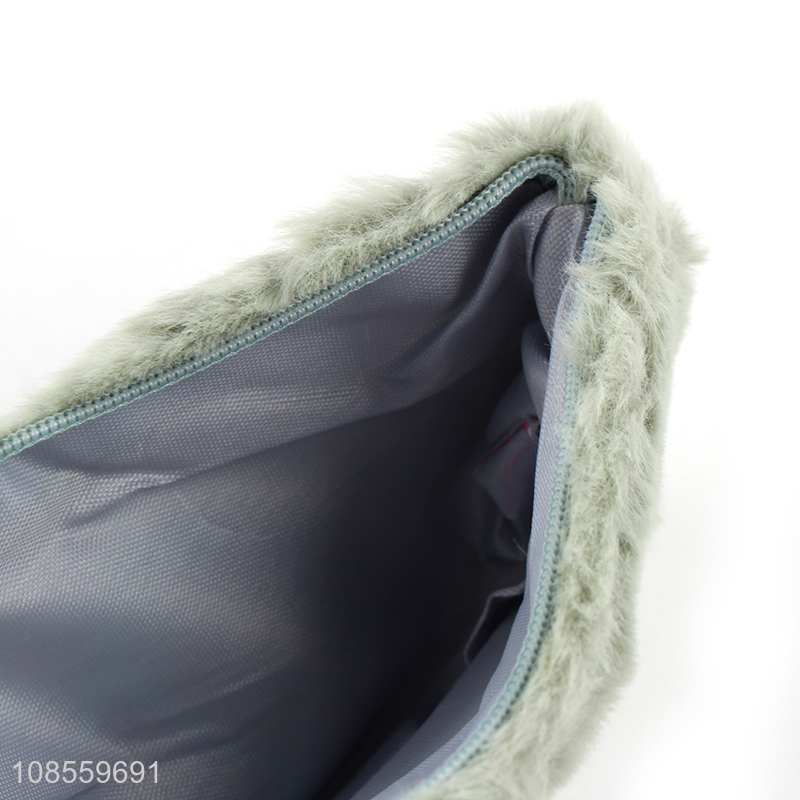 Wholesale cute faux fur plush pencil pouch for teens girls