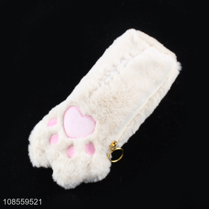 Wholesale cute cat's paw plush pencil bag kids pencil pouch