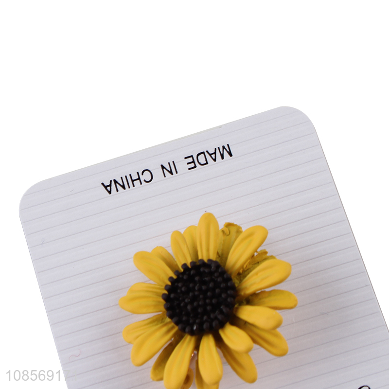 Hot selling alloy enamel sunflower brooch pin for ladies