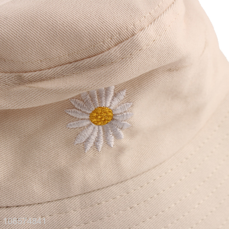 Wholesale summer outdoor flower embroidery bucket hat for kids