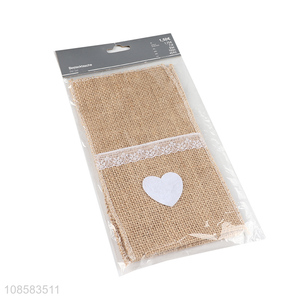 New product burlap lace cutlery holder for wedding party decor