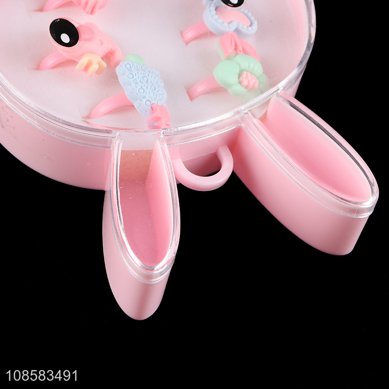 Good quality kids makeup toy cute cartoon rings in box for girls