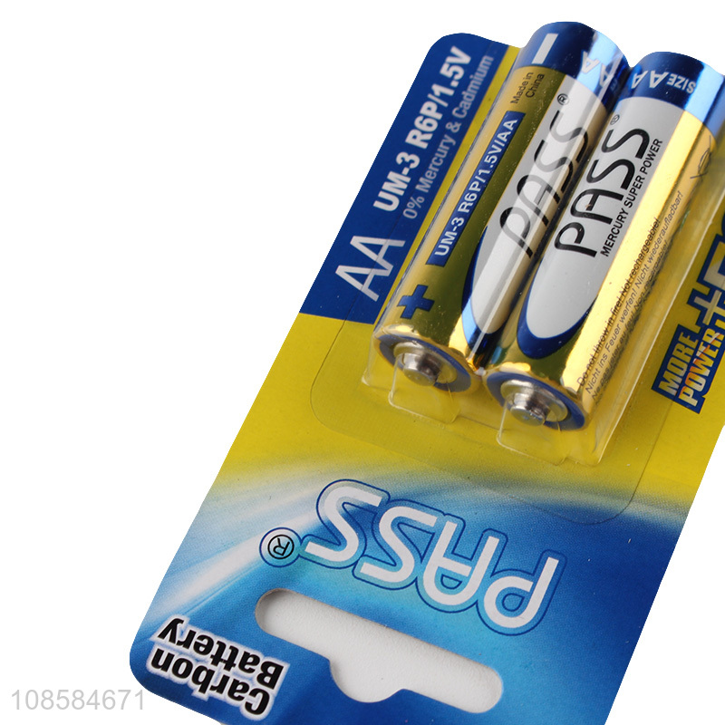 Bottom price 2 pieces 1.5V AA carbon-zinc batteries