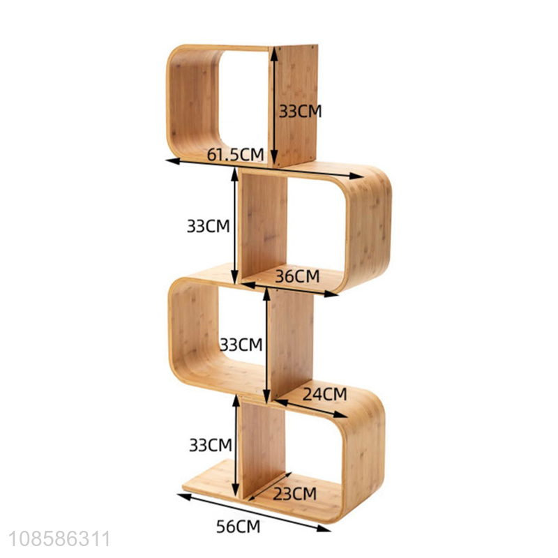 Wholesale creative 4-tier floor standing bamboo bookshelves bookcase